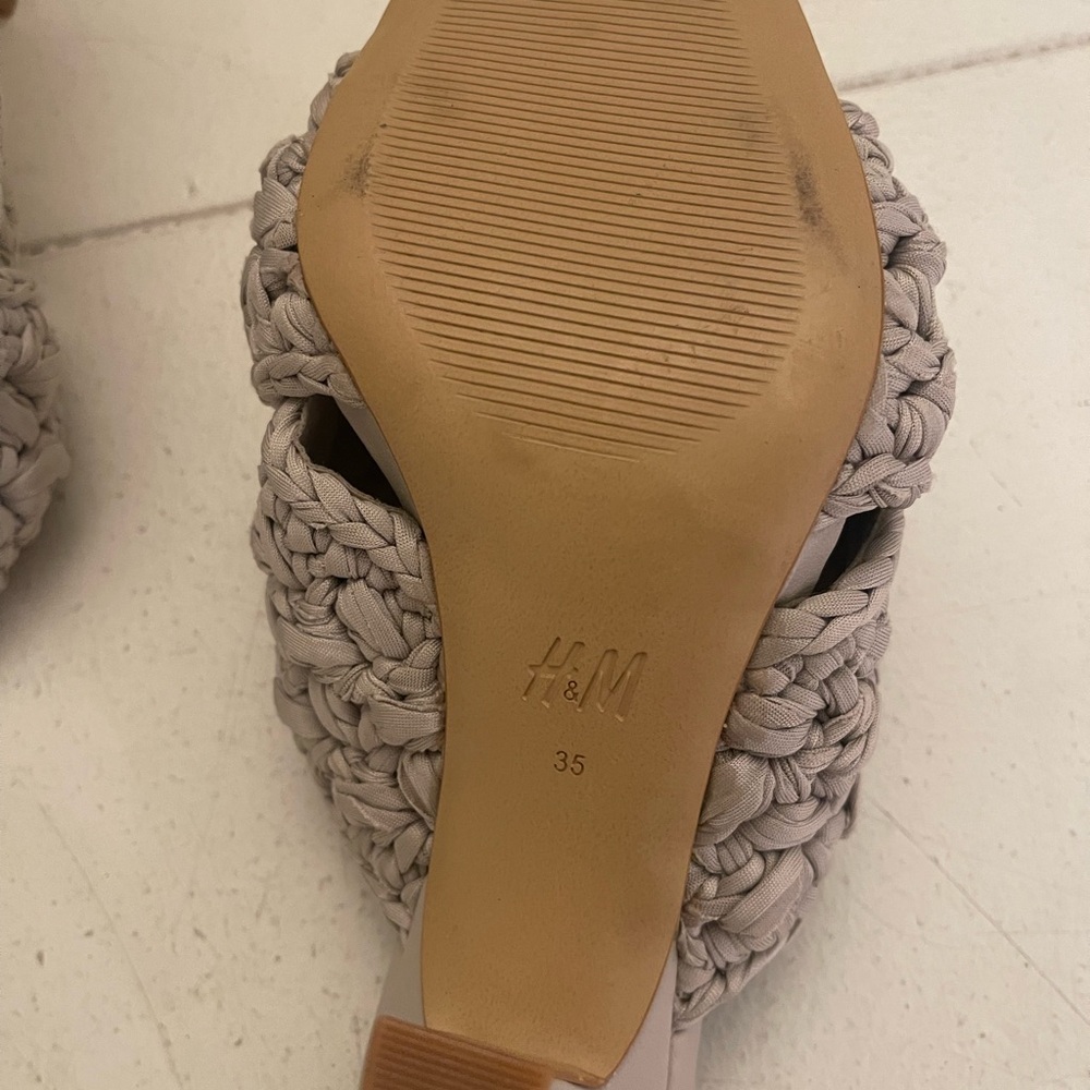 Grey slip on heels - cloth braided